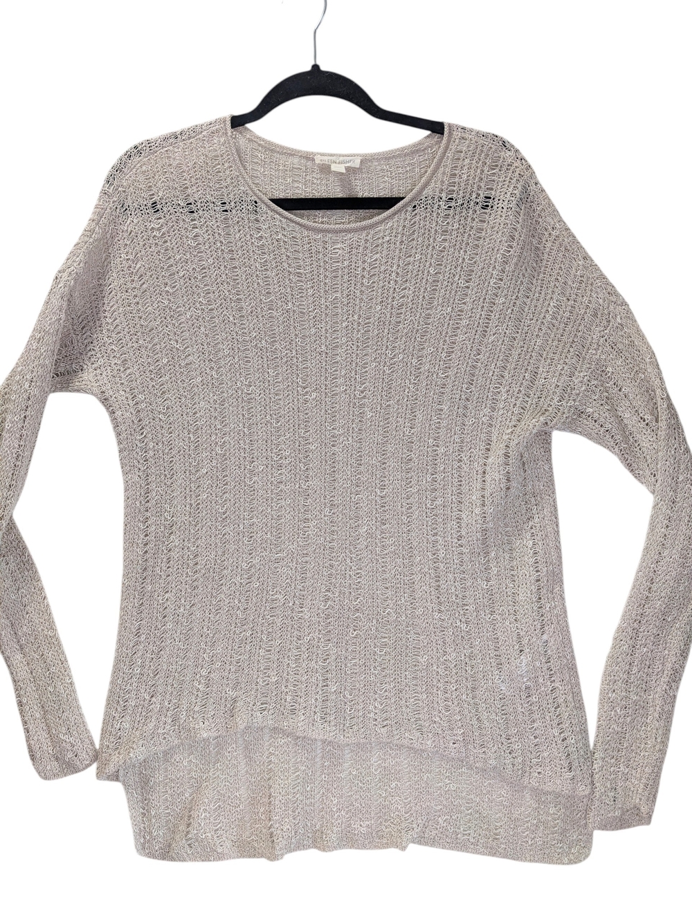 Eileen Fisher Light Taupe Open-Weave Crewneck Oversized Sweater Linen Size M